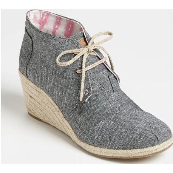 TOMS Desert Chambray Wedge Chukka Bootie Lace-Up Espadrille Gray Size Womens 6 - Picture 1 of 13